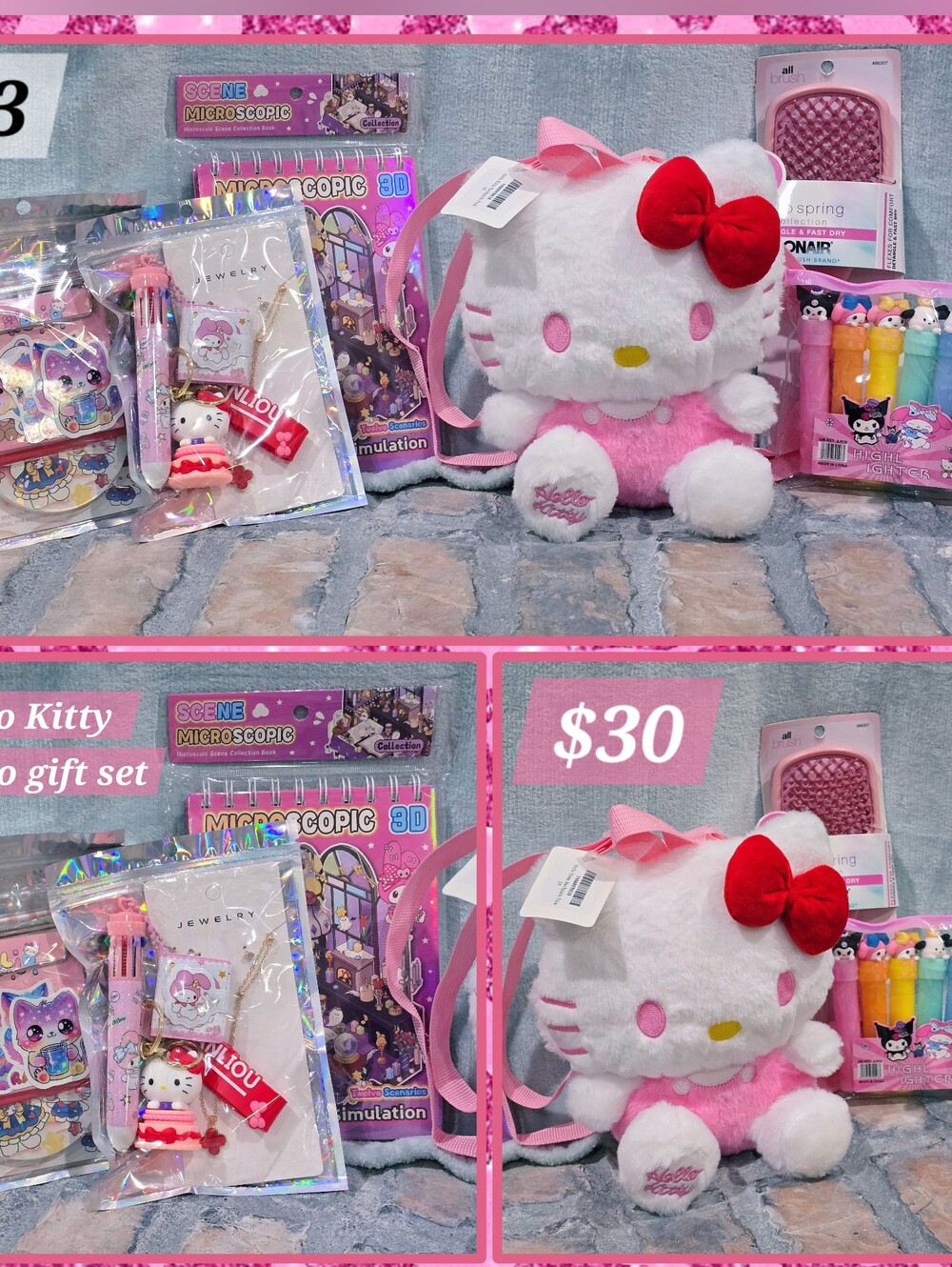 Hello Kitty Plush Backpack - White, Pink & Red